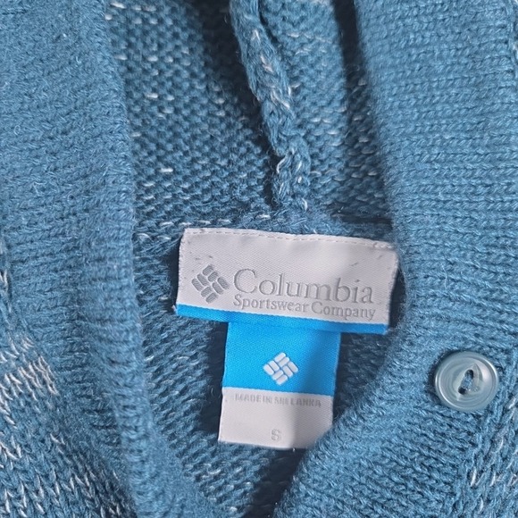 Columbia Women's Hooded Sweater Wool Blend Size Small Green Buttons - Picture 3 of 11